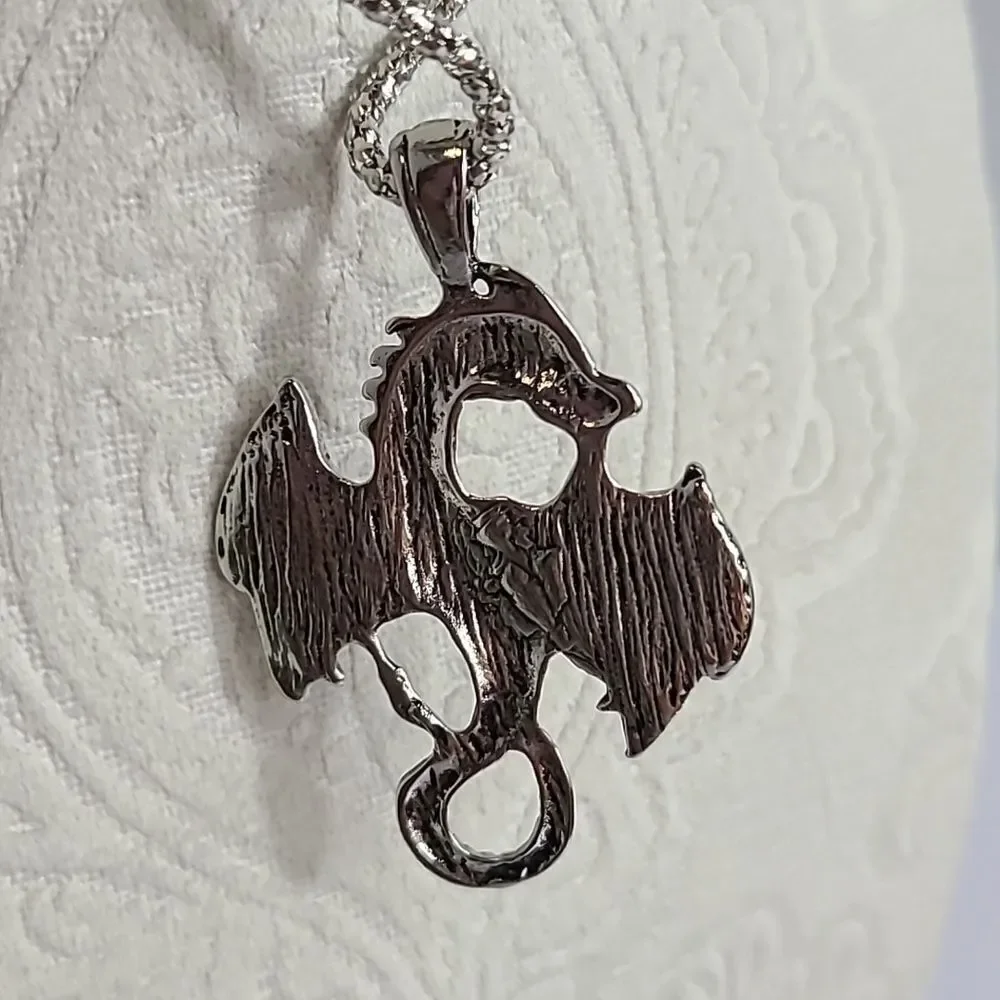 Winged Dragon Necklace Silver Zinc Alloy Pendant Men's Fashion Jewelry Chain